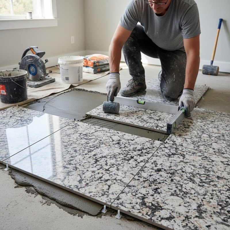 Local White Granite Tile Replacement pros at work