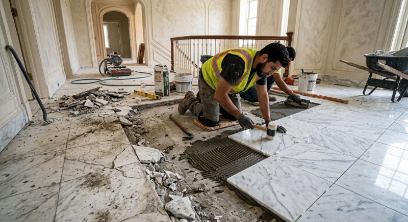 Marble Tile Floor Installation in Overland Park, KS